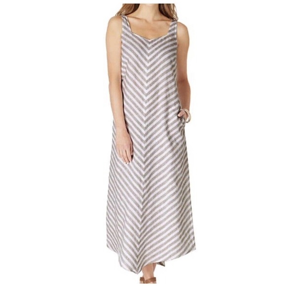 J. Jill Dresses & Skirts - J. Jill Love Linen Chevron Sleeveless Maxi Dress Brown Women's Size Large H14318